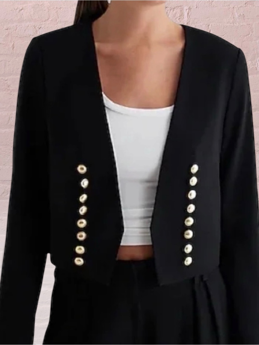 Express Novelty Black Cropped Blazer with Gold Buttons